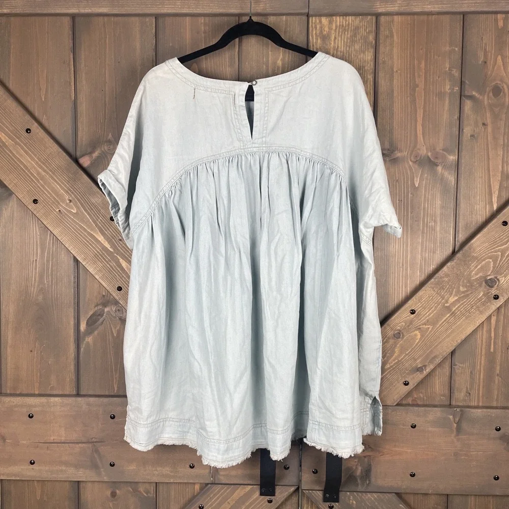 NWT FREE PEOPLE We The Free - Moon City Denim Oversized  Boho Top Women's Size S
